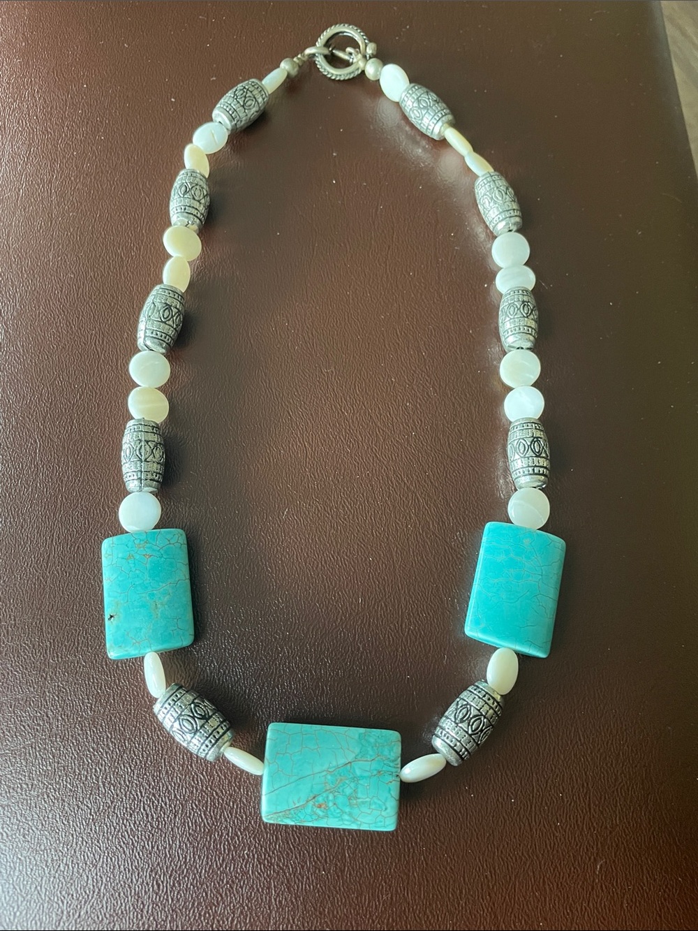 Hand Crafted Turquoise Blue and Silver Beaded Necklace